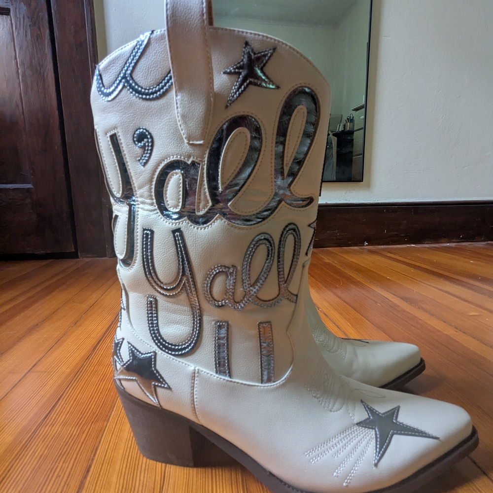 Cream and Blue Western Boots - Picture 3 of 4